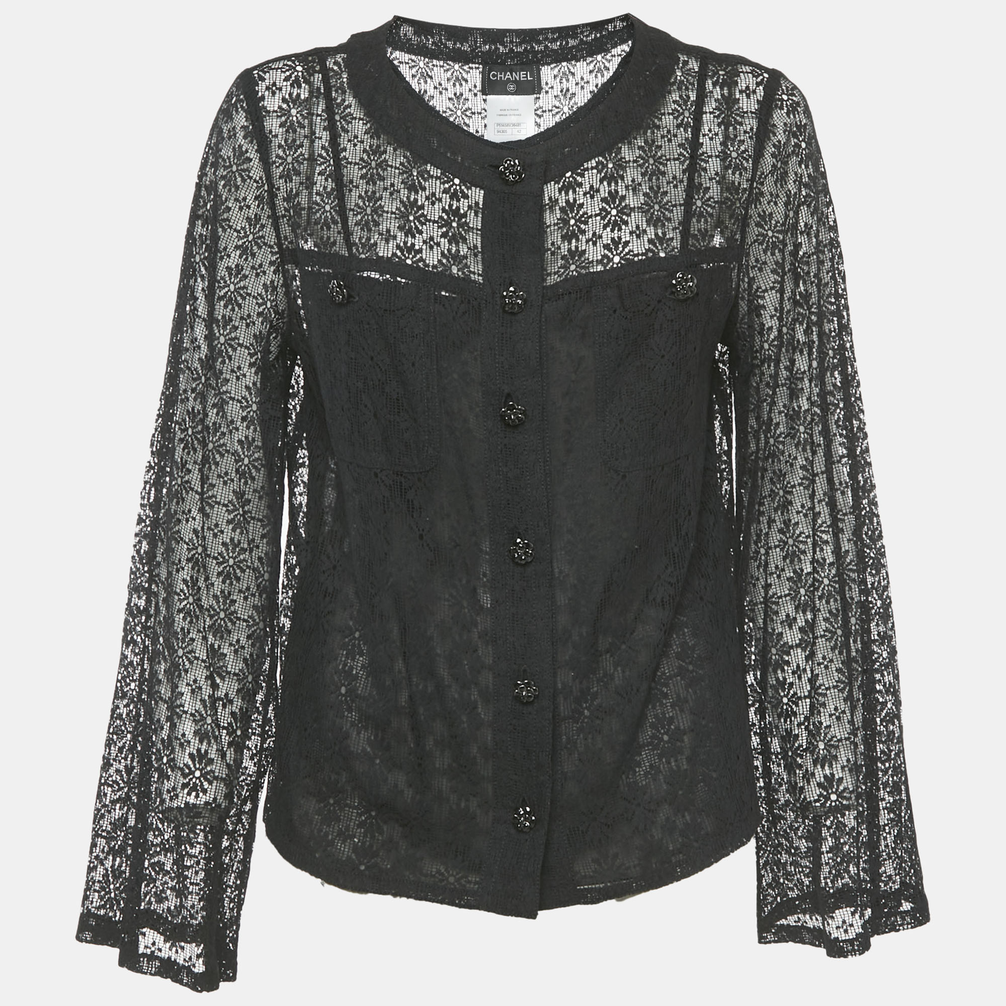 

Chanel Black Floral Lace Detail Top L