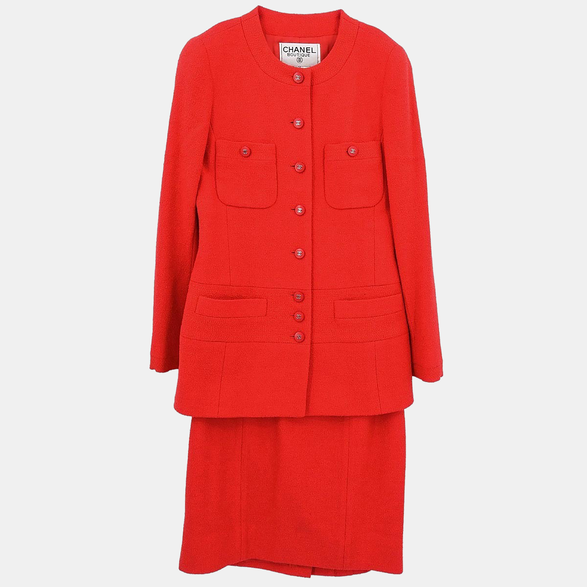 

Chanel Setup Suit Jacket Skirt Red 96P #36