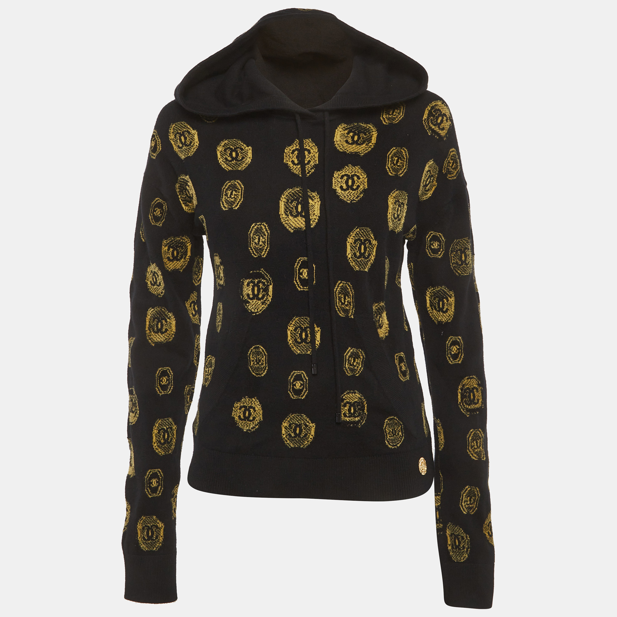 

Chanel Black CC Coin Knit Hooded Pullover M