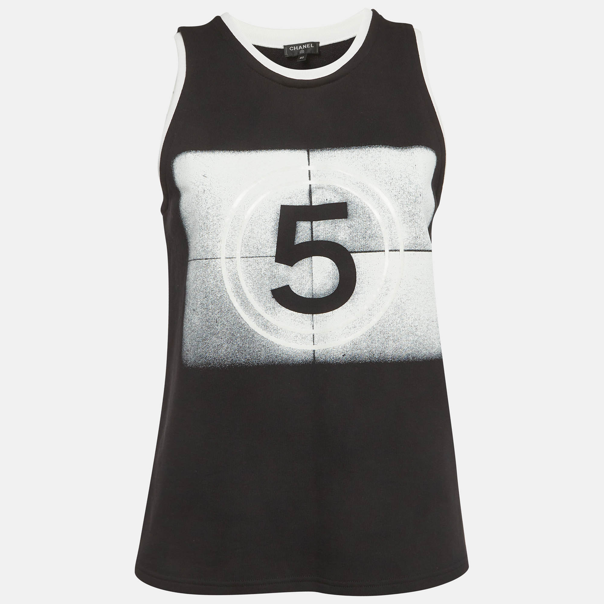 

Chanel Black Graphic Print Jersey Tank Top M