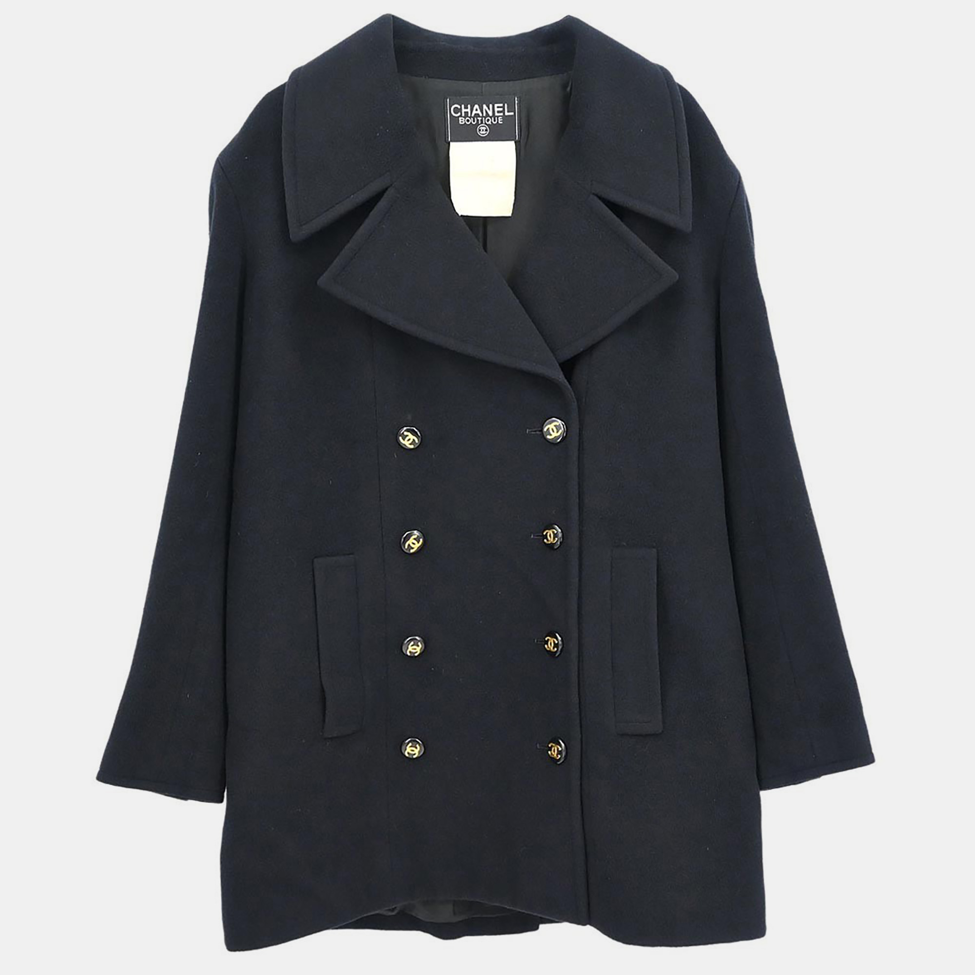 

Chanel Double Breasted Coat Black 93A #40