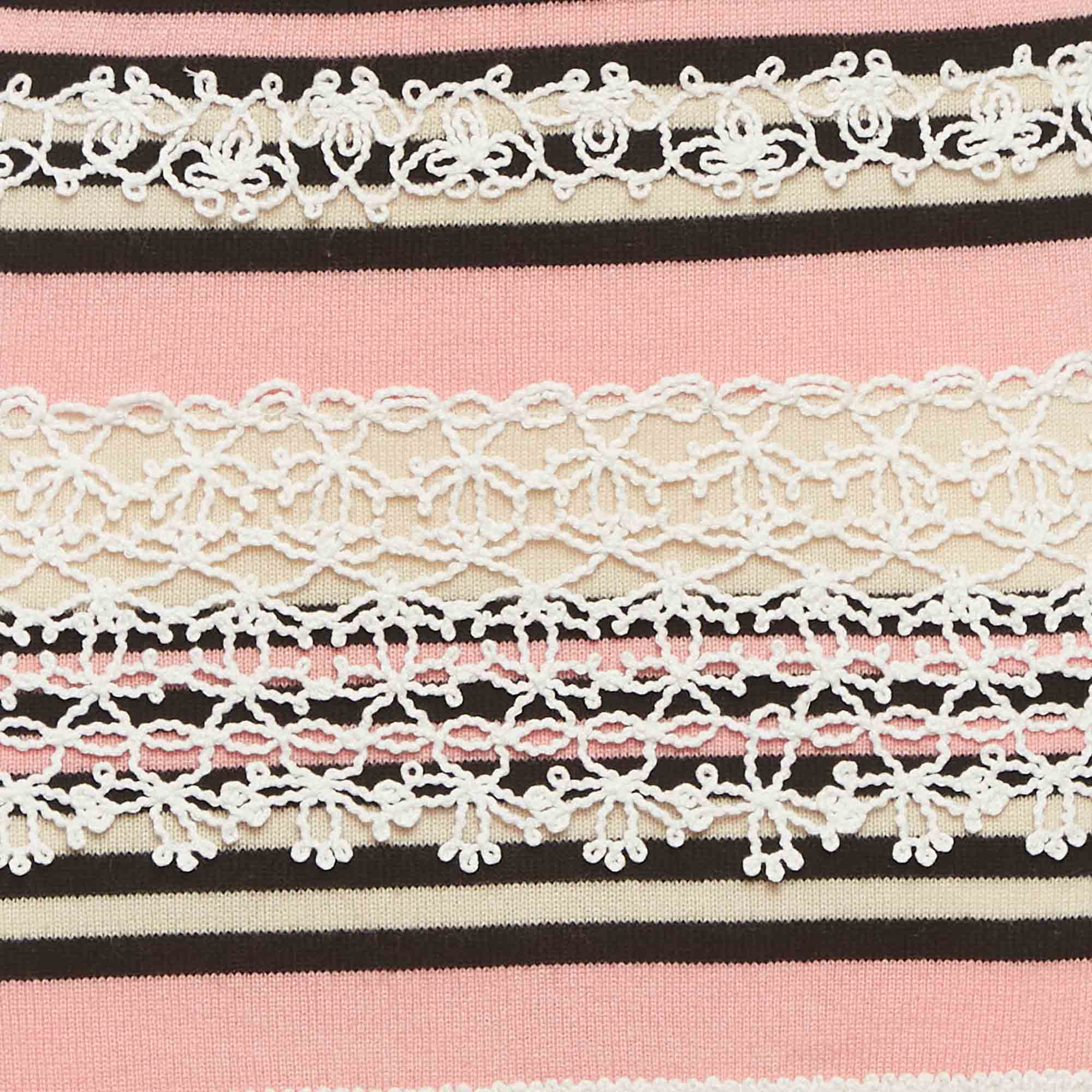 Pre-owned Chanel Pink Striped Knit Lace Trim Mini Dress S