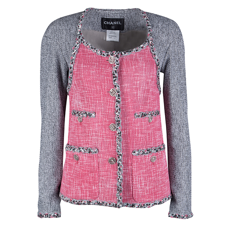 Chanel Multicolor Contrast Panel Detail Textured Jacket S