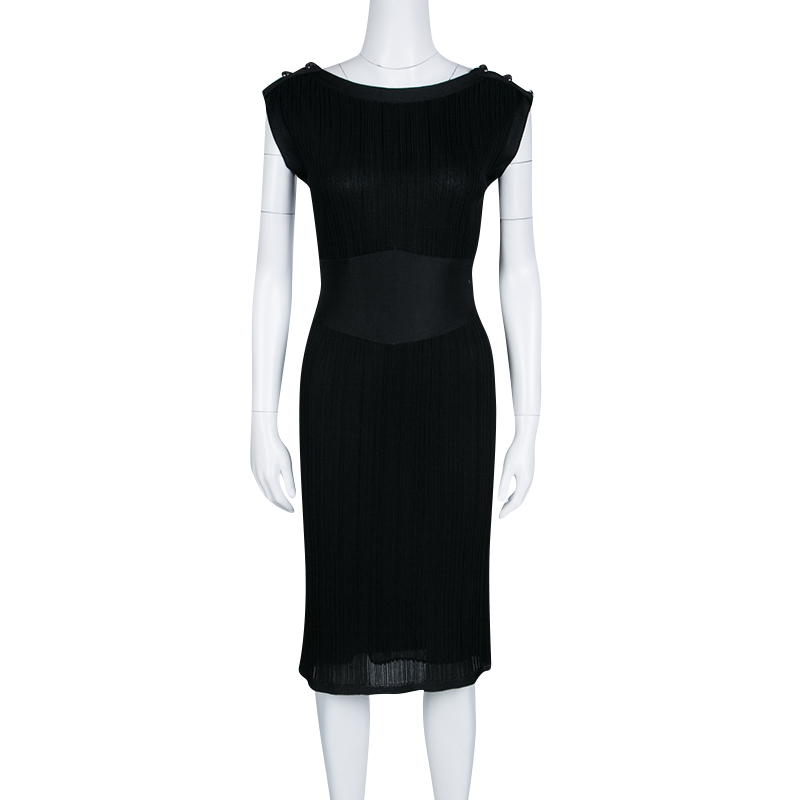 

Chanel Black Knit Shoulder Button Detail Sleeveless Dress