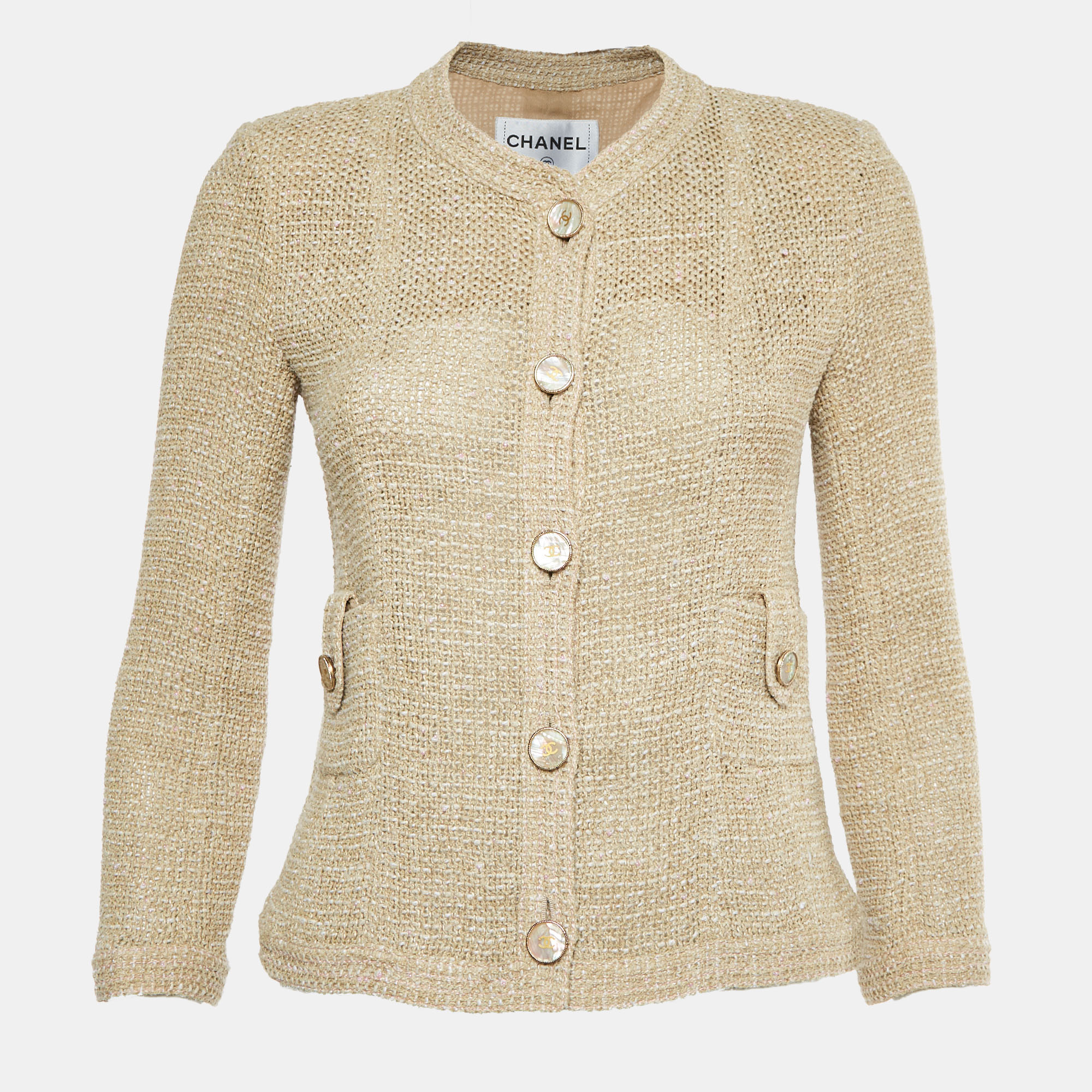 

Chanel Beige Tweed Button Up Jacket M