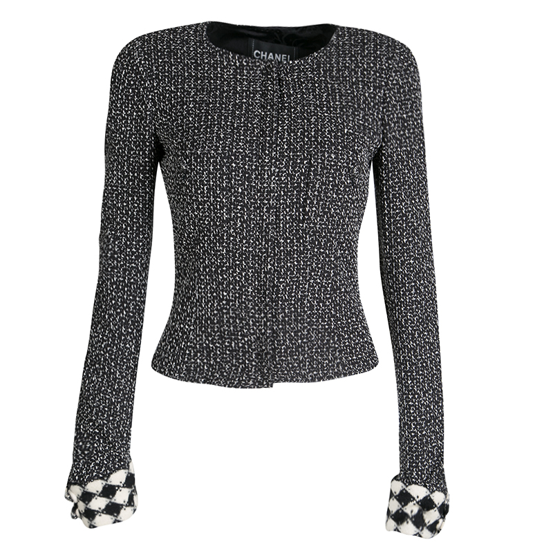 Chanel Monochrome Textured Silk Zip Front Jacket S