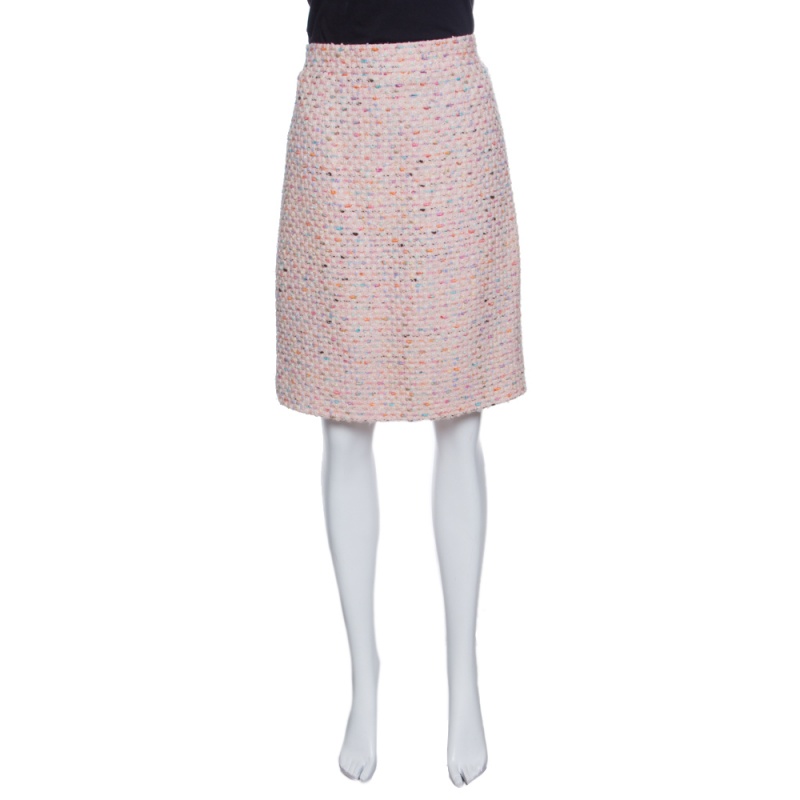 Pre Owned Chanel Vintage Pink Textured Pencil Skirt L