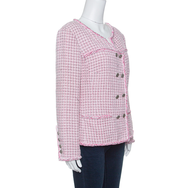 

Chanel Pink and White Textured Double Breasted Jacket