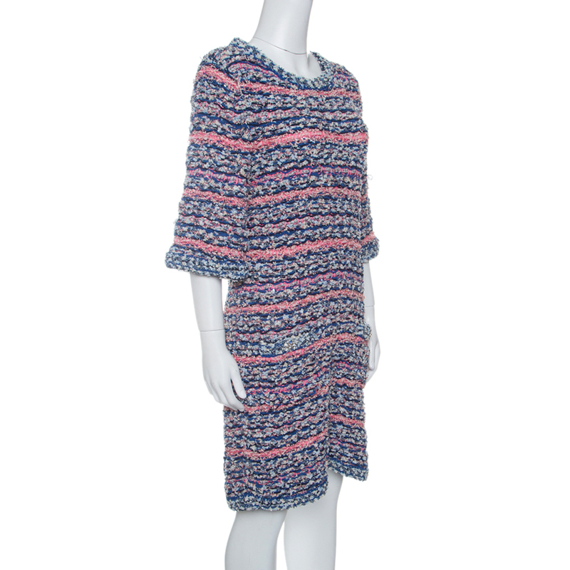 

Chanel Multicolor Textured Knit Short Sleeve Dress