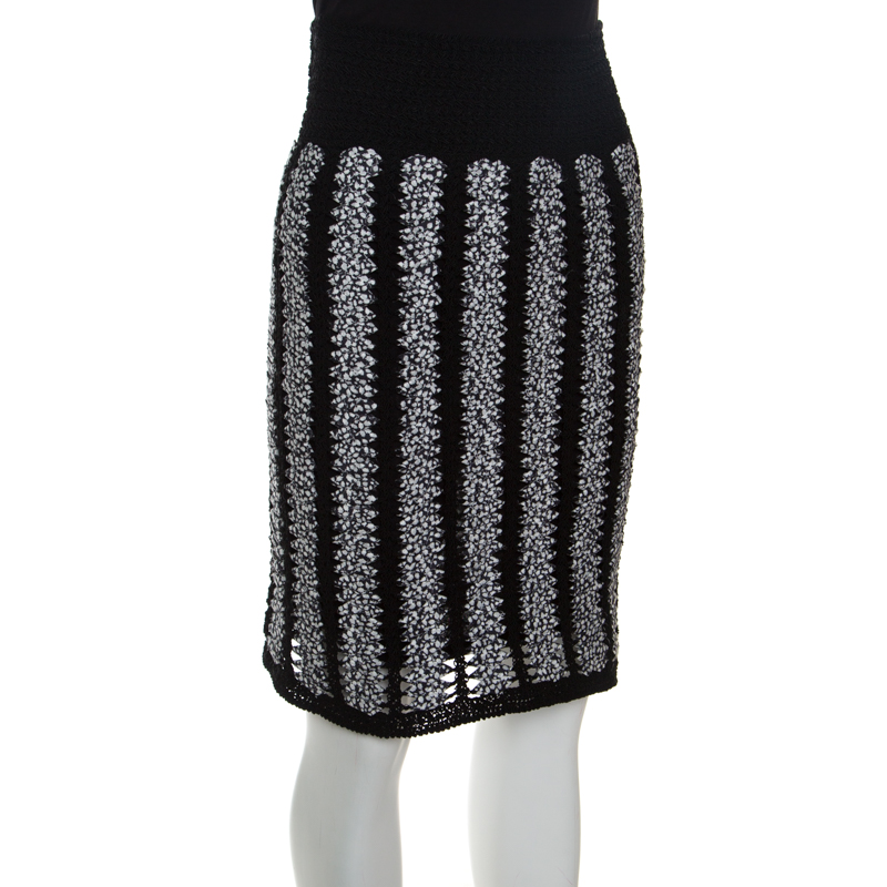 

Chanel Black and White Crochet Detail Geometric Textured Skirt, Multicolor