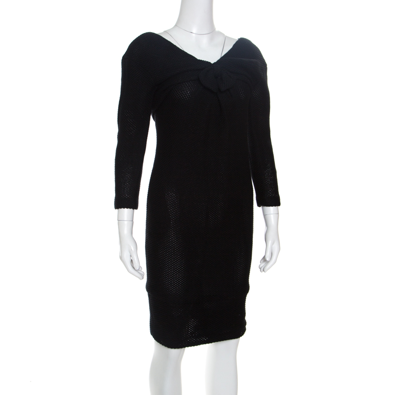 

Chanel Black Textured Glitter Effect Cotton Bow Detail Long Sleeve Dress