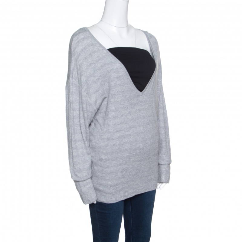 

Chanel Grey Cotton Knit V-Neck Sweater