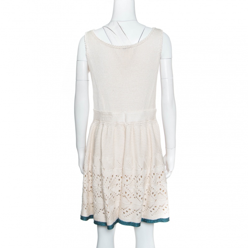 Chanel Cream Crochet Knit Sleeveless Fit and Flare Dress L