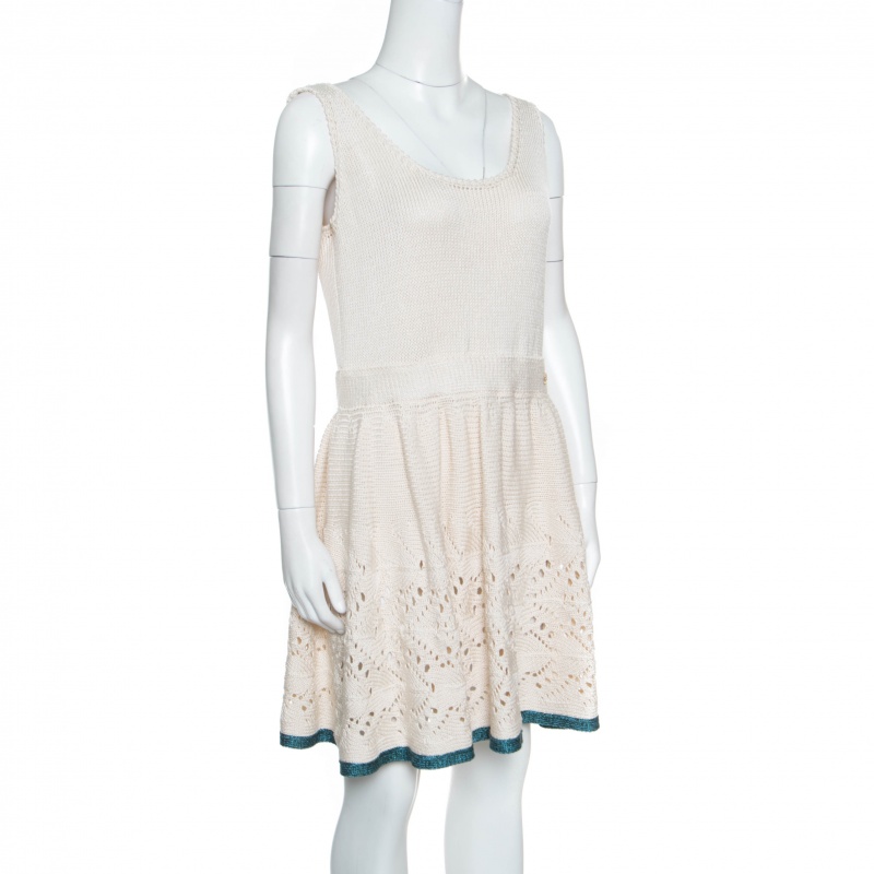 

Chanel Cream Crochet Knit Sleeveless Fit and Flare Dress