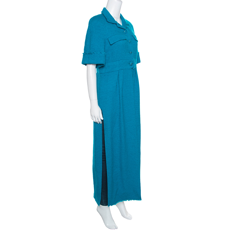 

Chanel Blue Textured Slit Detail Short Sleeve Dress Coat