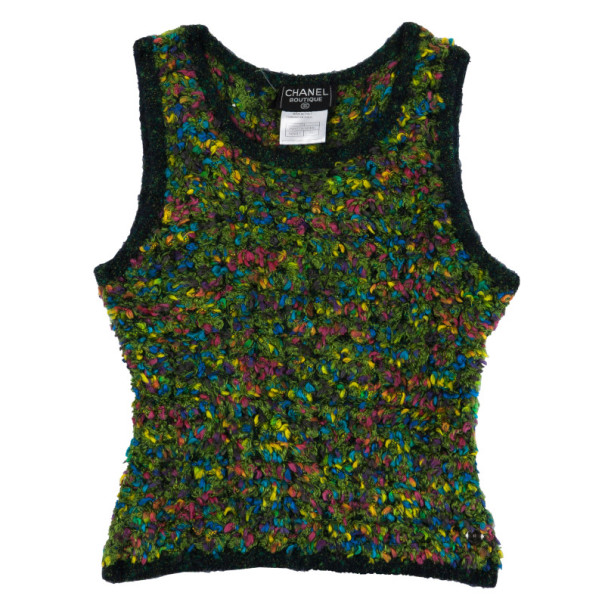 Pre Owned Chanel Multicolor Woven Sleeveless Top M