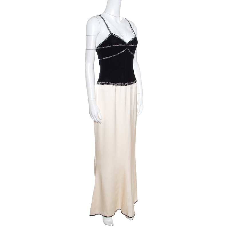 

Chanel Monochrome Colorblock Tweed Trim Sleeveless Maxi Dress, Multicolor