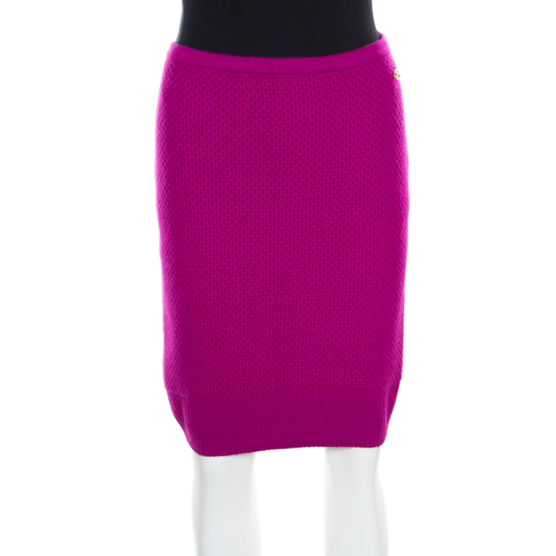 Chanel Fuschia Pink Textured Cashmere Knit Pencil Skirt M Chanel | The ...