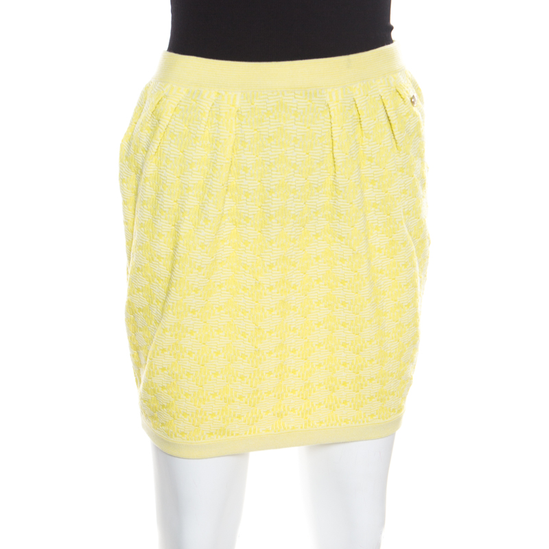 

Chanel Yellow Textured Cotton Jacquard Knit Mini Skirt