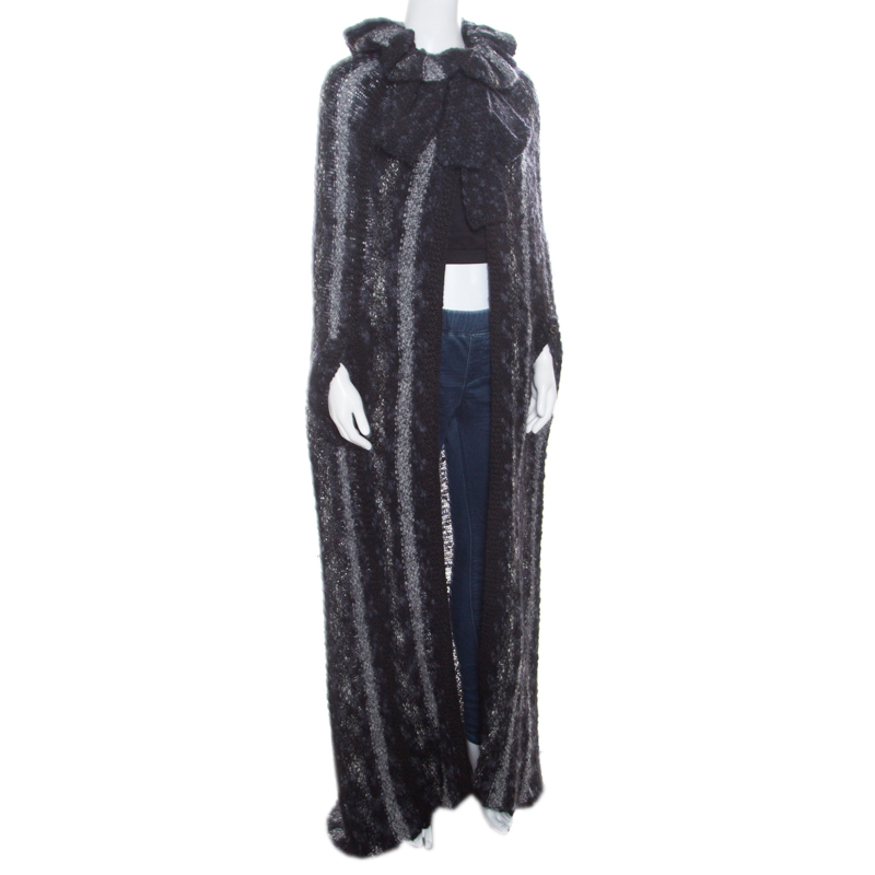 

Chanel Multicolor Chunky Knit Tie Detail Cape Style Open Front Long Cardigan