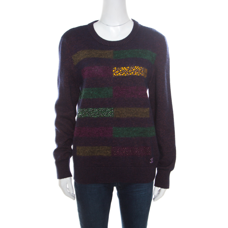 Chanel Multicolor Fuzzy Cashmere Embellished Sweater L
