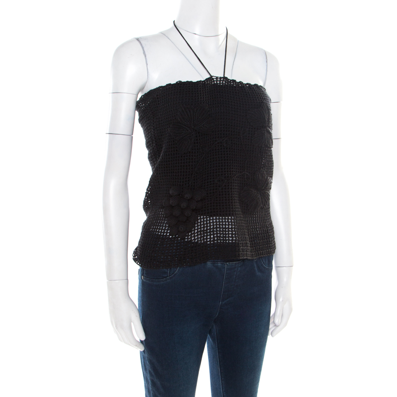 

Chanel Black Crochet Knit Grape Vine Applique Tank Top