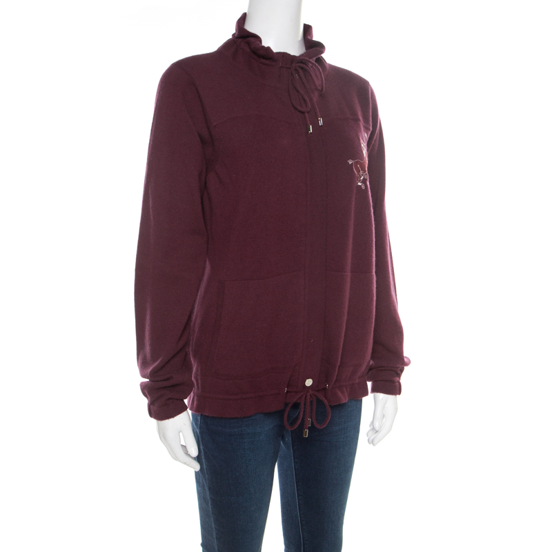 

Chanel Burgundy Polo Centaur Embroidered Zip Front Jacket