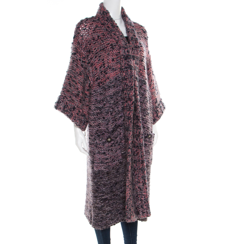 

Chanel Marled Pink Mohair and Wool blend Chunky Knit Cardigan