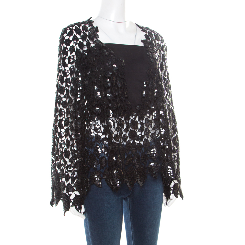 

Chanel Black Sequined Cutout Guipure Lace Oversized Jacket