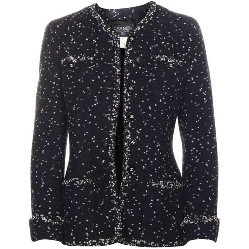 Chanel Black Printed Tweed Button Front Jacket M