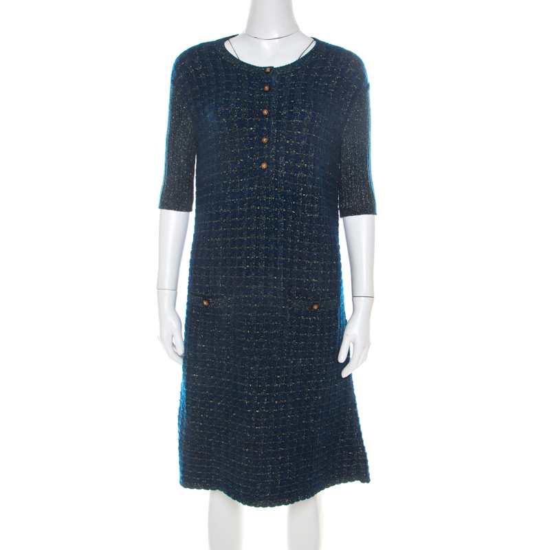 Chanel Blue-Green Tweed Mohair Wool Short Dress M Chanel | TLC