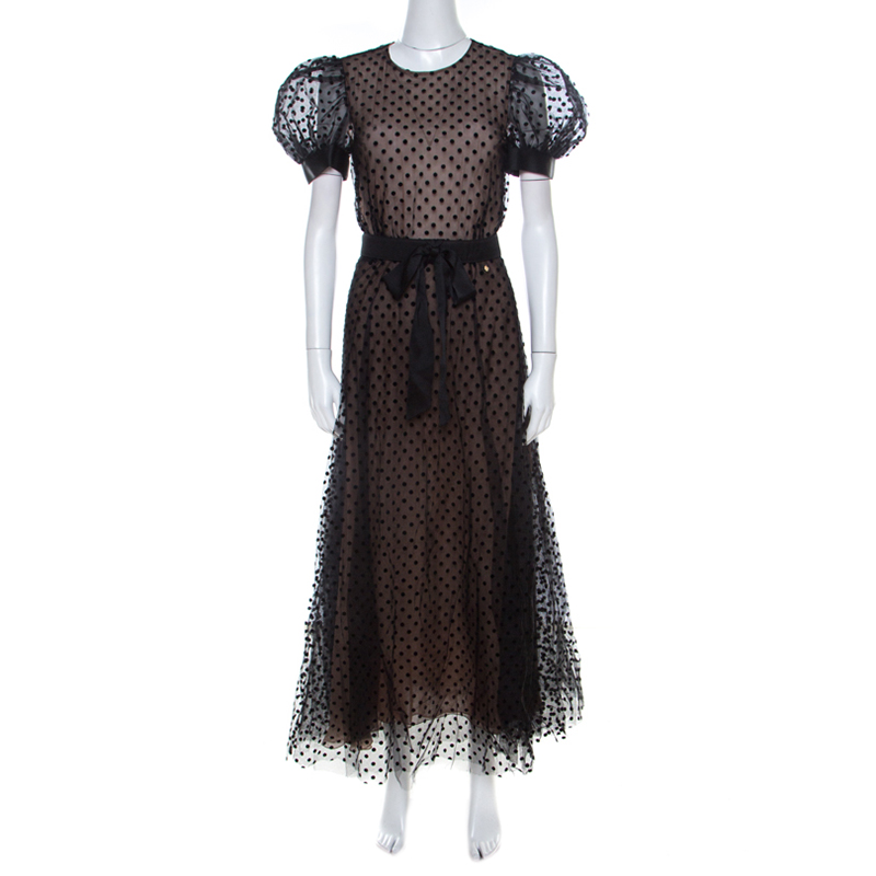 Chanel Black Polka Dot Mesh Overlay Belted Midi Dress M Chanel | The ...