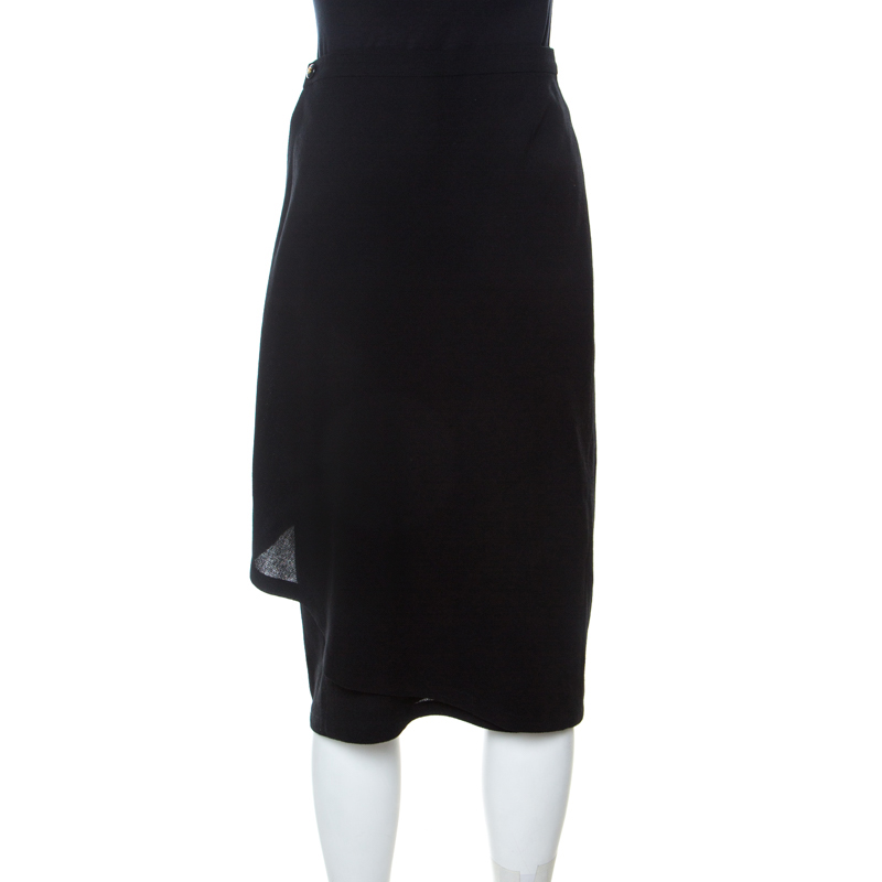 Chanel Black Wool Wrap Overlay Skirt L Chanel | TLC