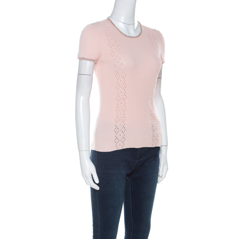 

Chanel Pink Ribbed Knit Coco Cuba Short Sleeve Top