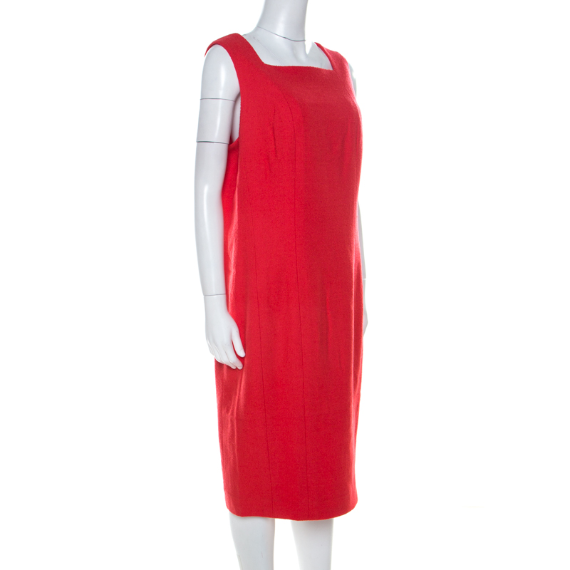 

Chanel Tangerine Orange Textured Wool Sleeveless Midi Dress