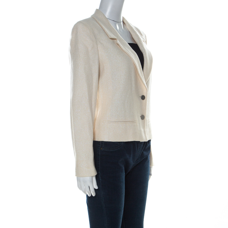 

Chanel Cream & Iridescent Detail Cotton Blend Blazer