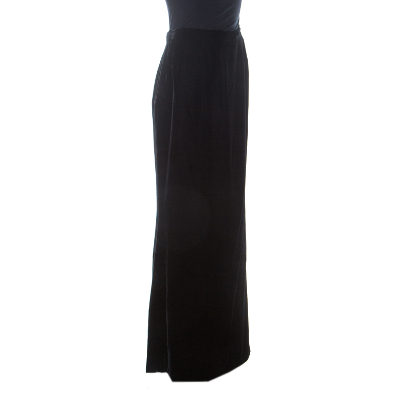 

Chanel Black Velvet Stone Button Detail Vintage Maxi Skirt