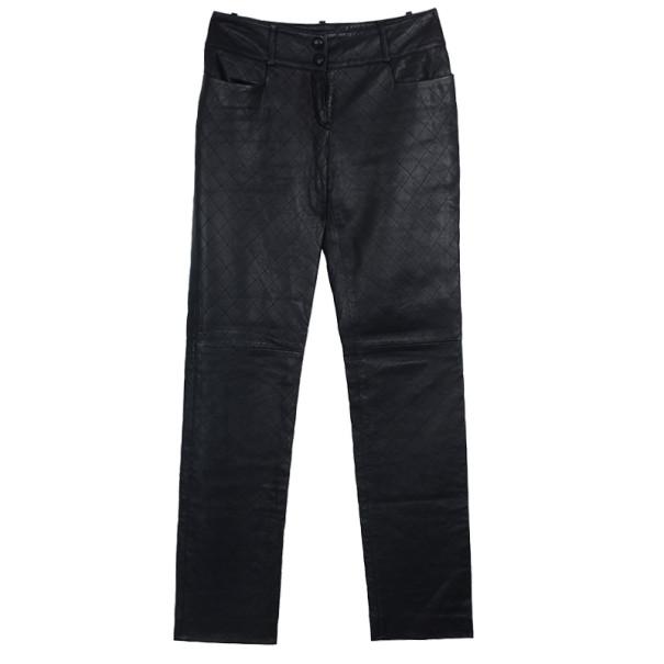 Pre Owned Chanel Quilted Stitch Leather Pants S 