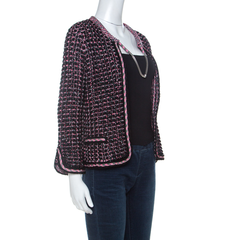 

Chanel Black & Pink Tweed Neck Chain Detail Jacket