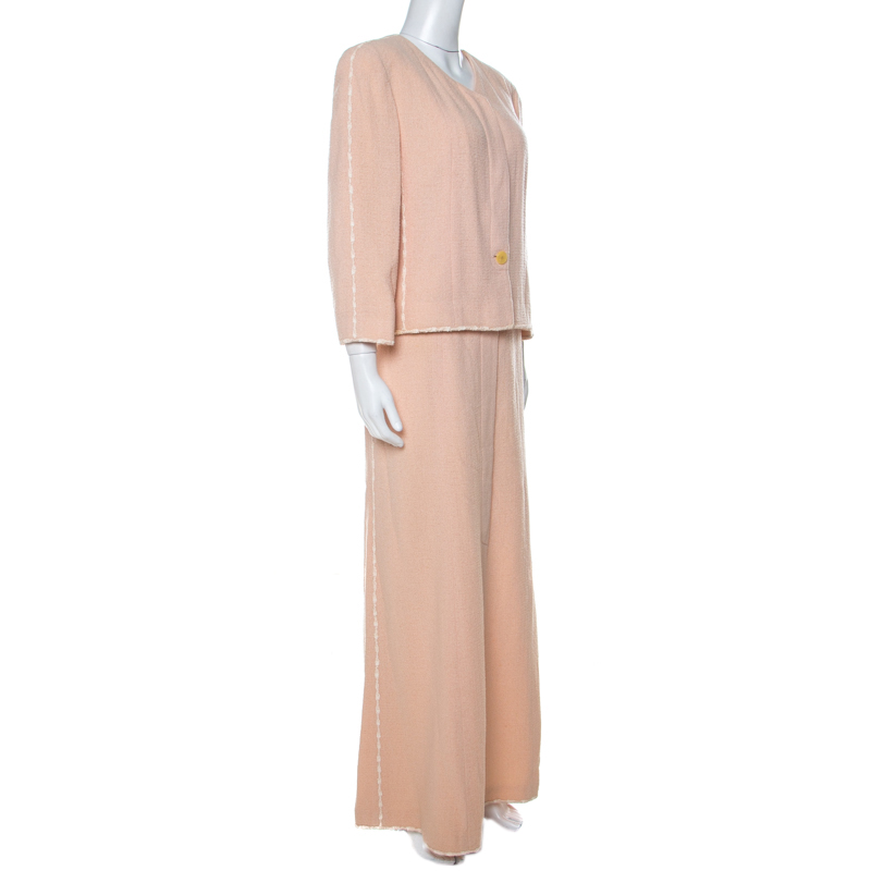 

Chanel Vintage Peach Tweed Textured Trim Detail Skirt Suit L, Pink