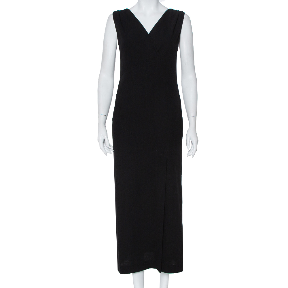 Pre-owned Chanel Black Wool Paneled Sleeveless Maxi Dress M