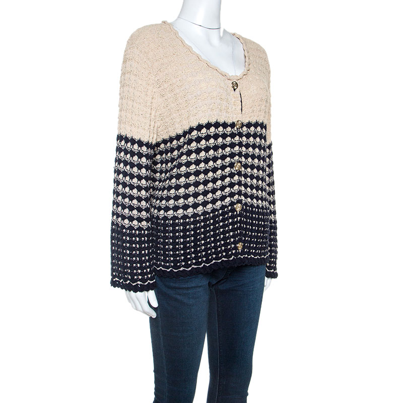 

Chanel Navy Blue And Beige Knit Cardigan