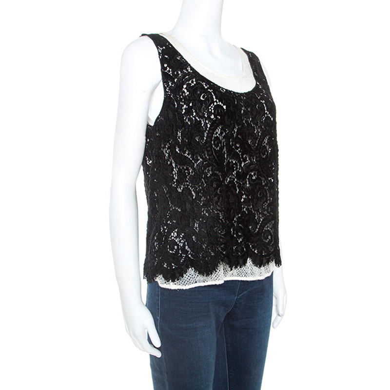 

Chanel Black Velvet Lace Sleeveless Top