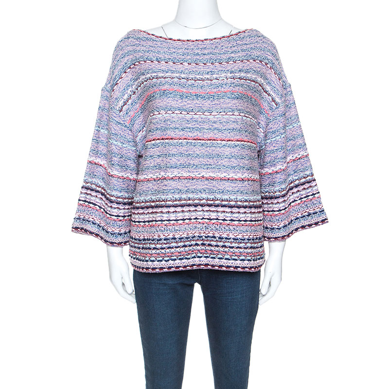 Chanel Multicolor Tweed Bateau Neck Sweater L