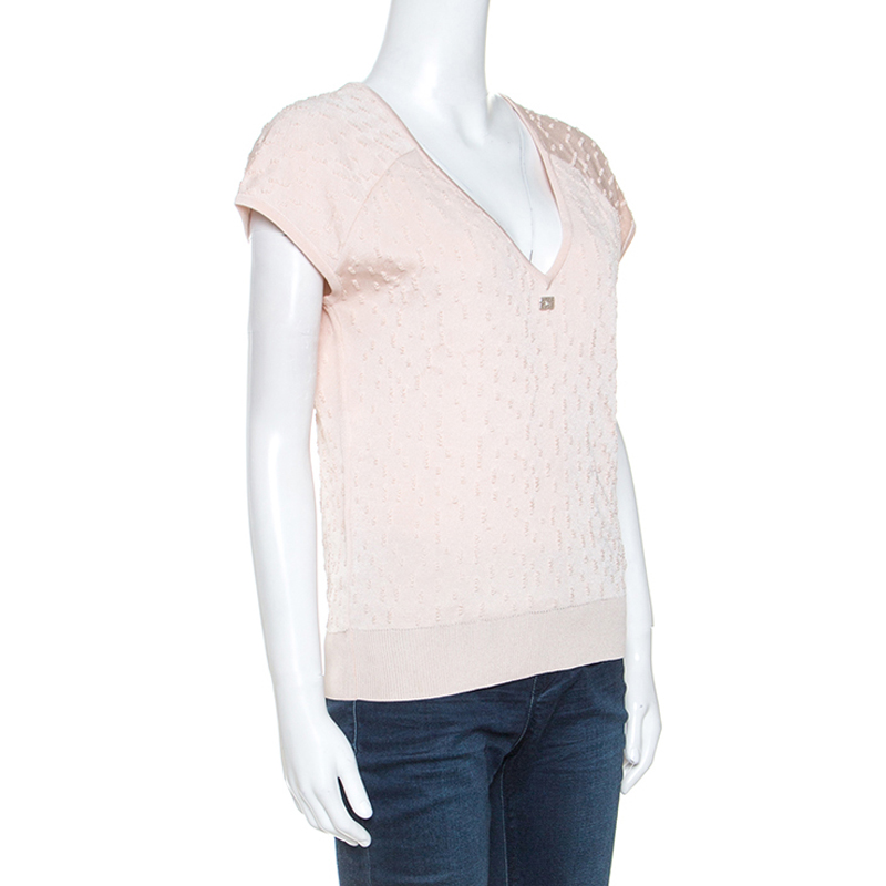 

Chanel Pale Peach Textured Knit V Neck Top, Pink