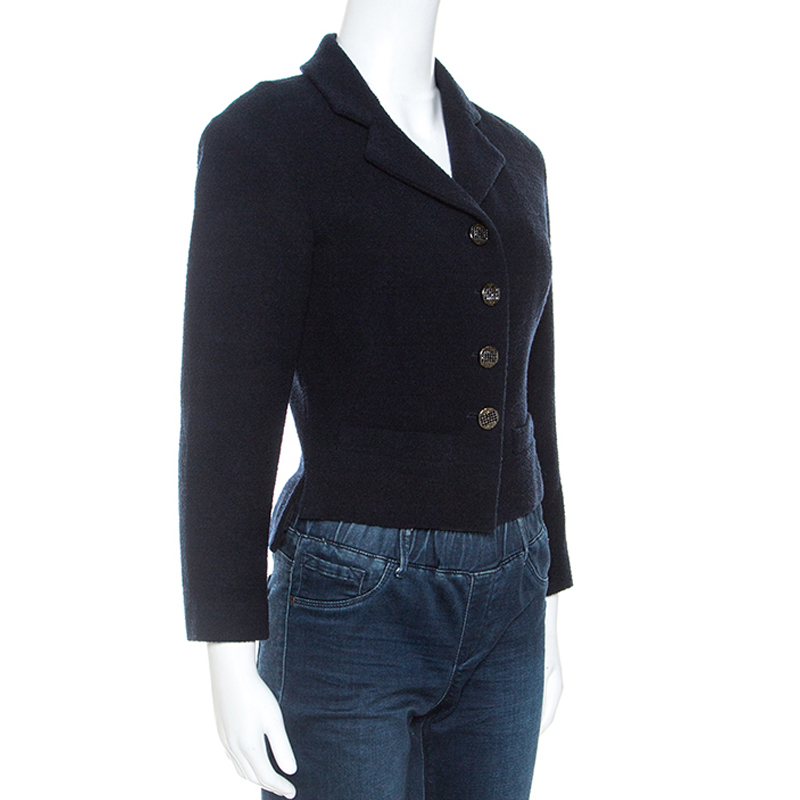 

Chanel Navy Blue Boucle Knit Wool Jacket