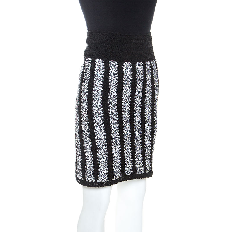 

Chanel Monochrome Crochet Knit Geometric Textured Skirt, Black