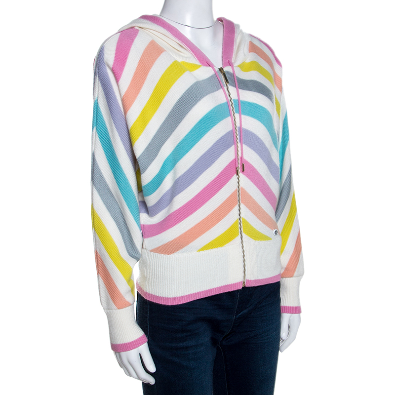 

Chanel Multicolor Striped Cashmere Knit Hooded Sweatshirt S