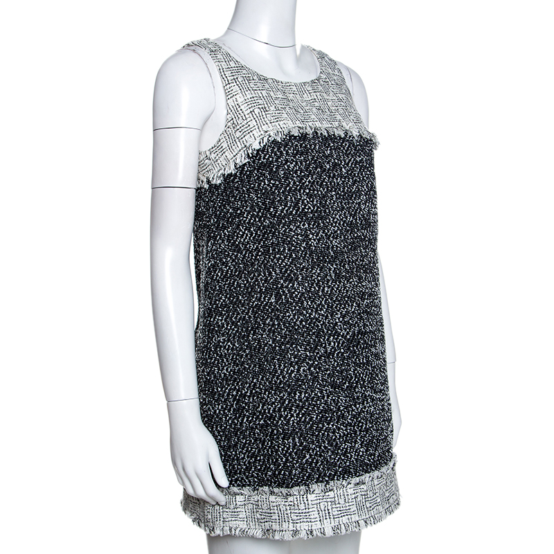

Chanel Monochrome Tweed Sleeveless Shift Dress, Black