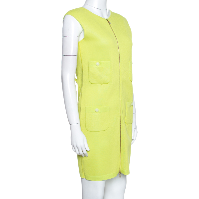 

Chanel Lemon Green Knit Zip Detail Sheath Dress